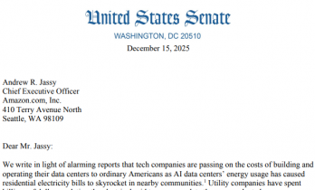 AI“吃电”账单谁来付？美议员向7家数据中心公司发出问责信