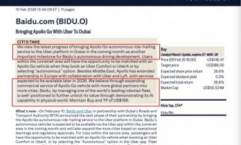 萝卜快跑全球化提速获花旗买入评级